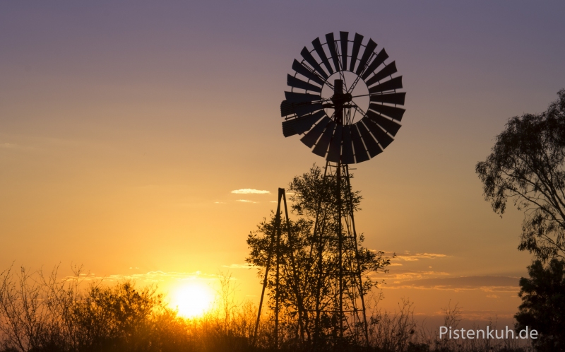 Australien-Wasserrad-Abendlicht-Outback